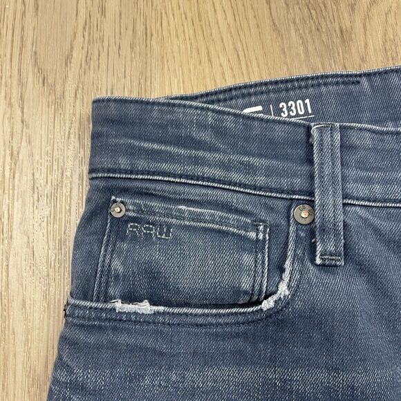 G-Star RAW 3301 Slim Jeans Mens 32x30 Blue Distressed Repair Italian Fabric - Picture 5 of 15